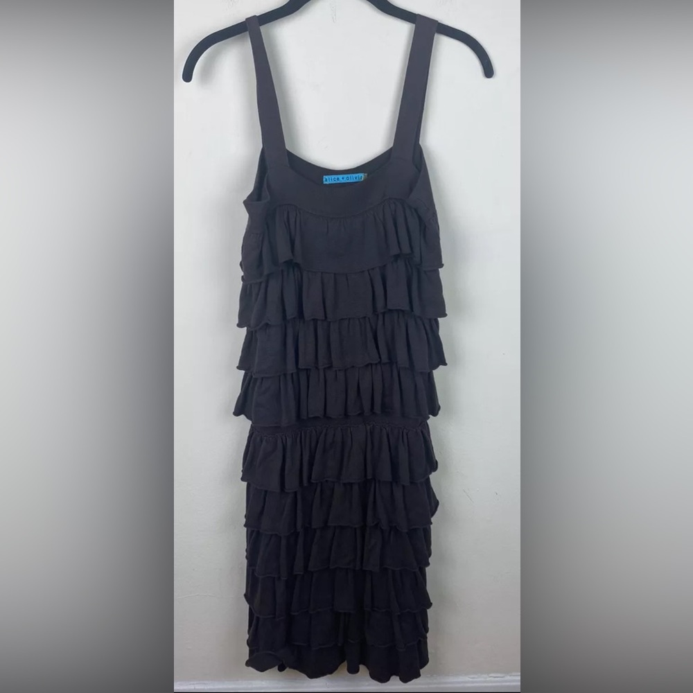 Alice + Olivia Extra Small XS Brown Knit Ruffled Sleeveless Fitted Dress